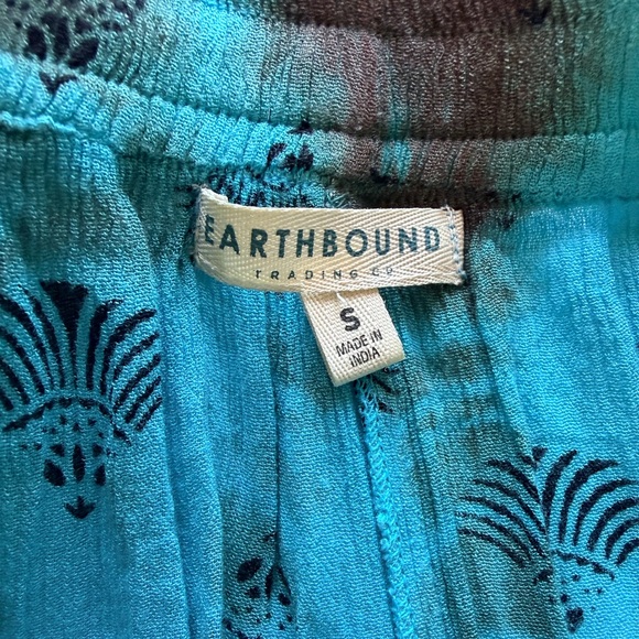 Earthbound bohemian wide leg pants, highwaisted elastic waist, turquoise blue, S - Picture 3 of 13